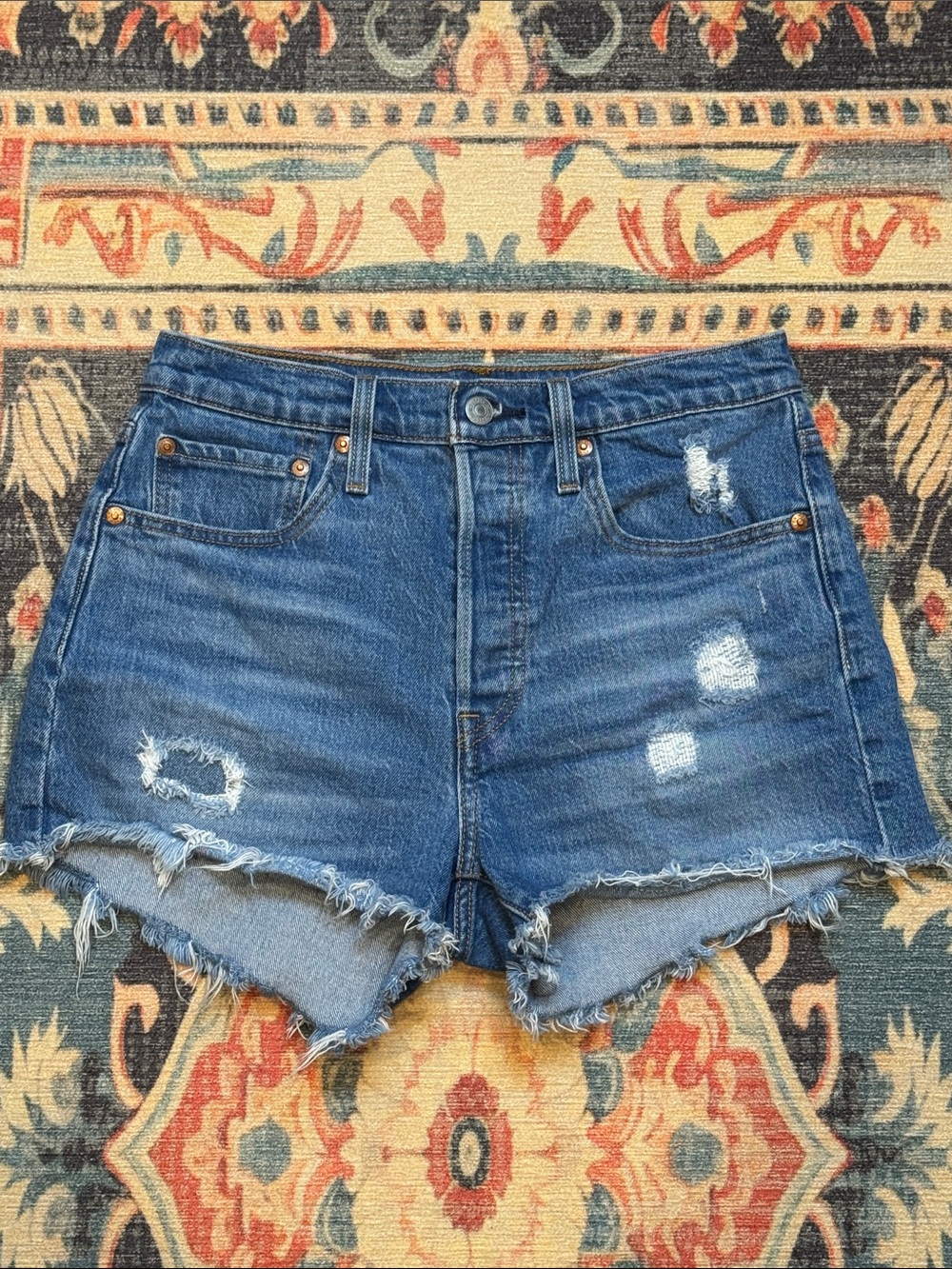 LEVI’S Premium 501 Distressed Blue Denim Jean Shorts